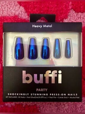 New Buffi Party Heavy Metal Blue Chrome Press-On Nails 30pc